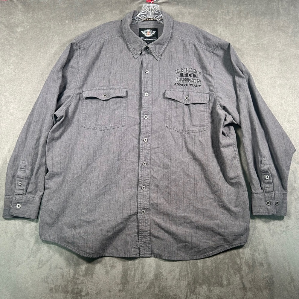 Harley-Davidson Mens 110th Anniversary Gray Button Down Long Sleeve Shirt 3XL